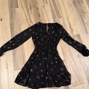 Floral Black Long Sleeve Dress